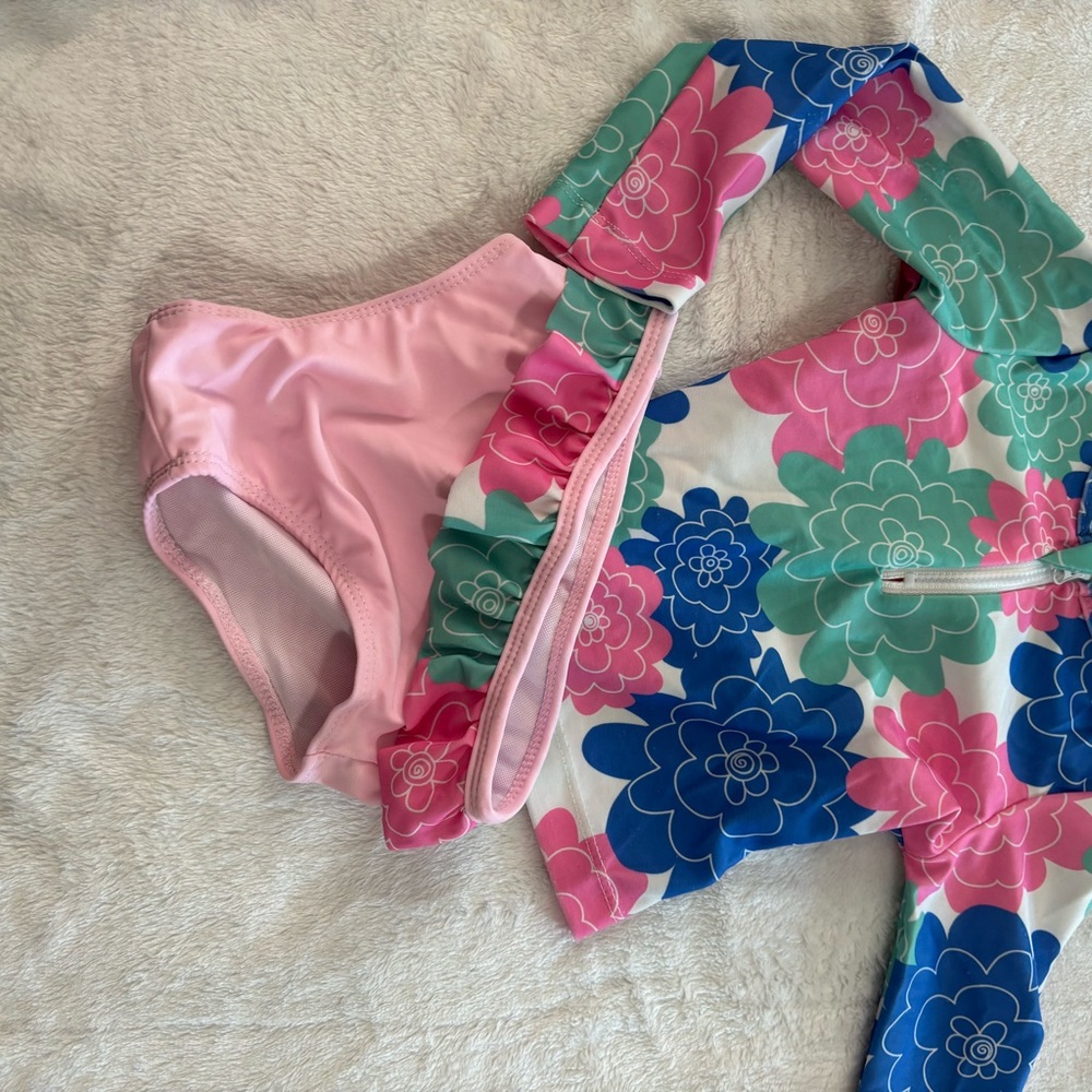 Floral Kids Swim Set - Pink and Blue